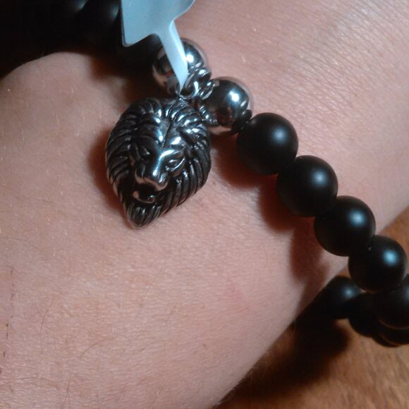 Lion's Head Lava Stone and Stainless Steel Stretch Bracelet - Picture 1 of 7